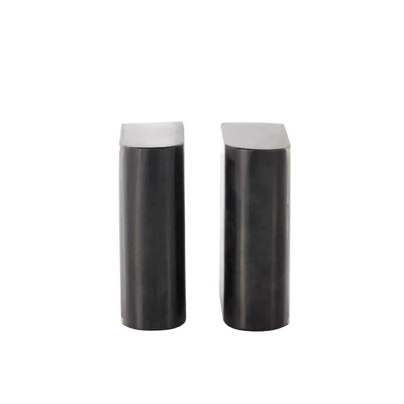 Black Marble Curved Rectangular Decorative Bookends with Gold Accents (Set of 2)
