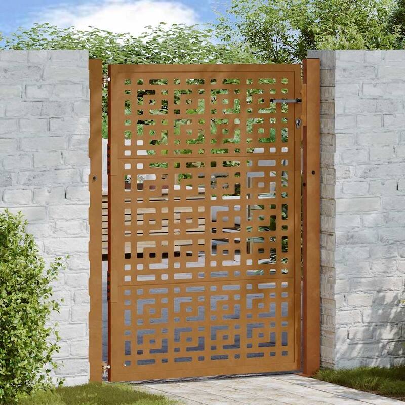 vidaXL Garden Gate Black Steel Leaf Design - Brown (1)