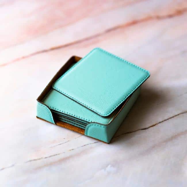 Valentine’s Day Coffee Coasters for drinks Coaster set with holder-Custom Gift - TEAL