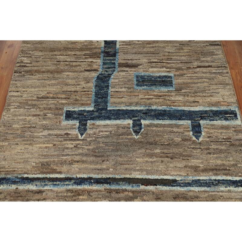 Geometric Moroccan Rug Hand-Knotted Bedroom Wool Carpet - 5'3" x 6'5"