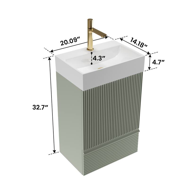 20" Striped Bathroom Vanity with White Ceramic Sink, Freestanding Bathroom Cabinet for Modern Bathroom