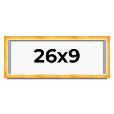 26x9 Shadow Box Frame Gold | 1.625 Inches Deep Real Wood Traditional