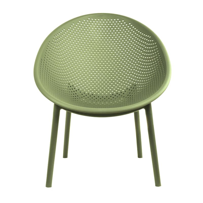 Mid-Century Modern Plastic Lounge Chair Plastic Legs with Breathable Perforated Egg Shaped Seat for Indoor/Outdoor Use - Green