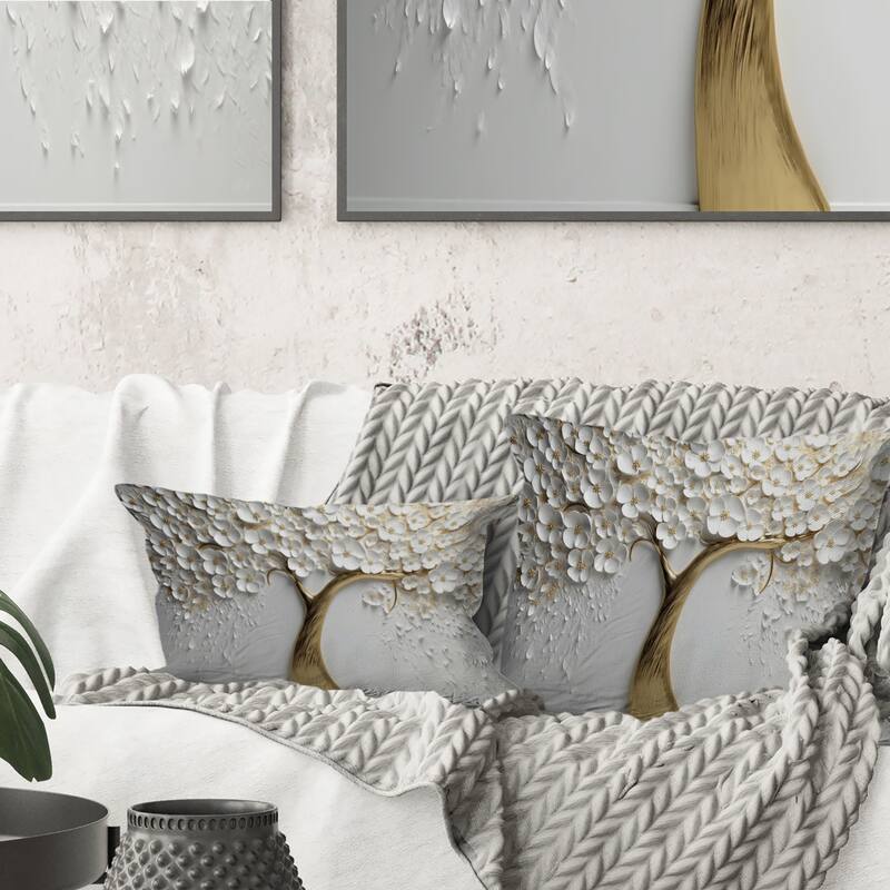 Designart "White Orchid Tree Garden Of Branches V" Tree Floral Printed Throw Pillow