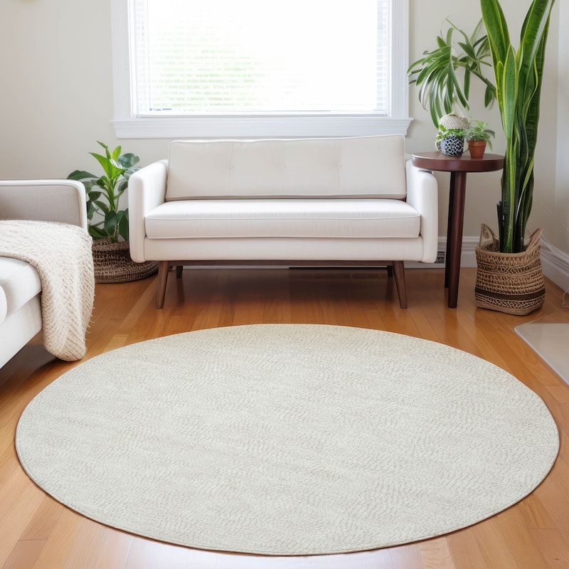 Machine Washable Indoor/ Outdoor Solid Causal Chantille Rug - Beige - 8' x 8'