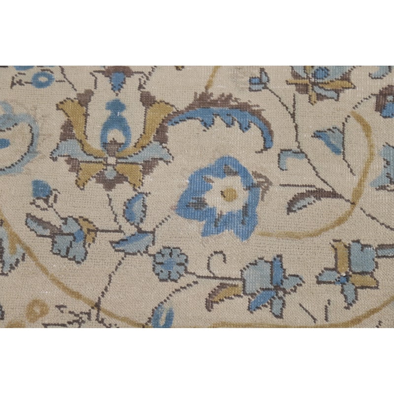 Floral Tabriz Persian Area Rug Beige Floral Handmade Wool Carpet - 7'2"x 10'5"
