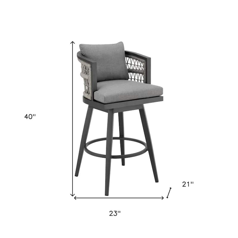 HomeRoots 40" Gray Metal Swivel Outdoor Bar Height chair with Footrest