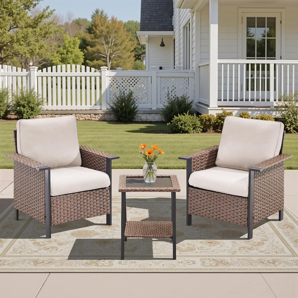 Pocassy Outdoor Wicker 3-Piece Patio Chair with Side Table