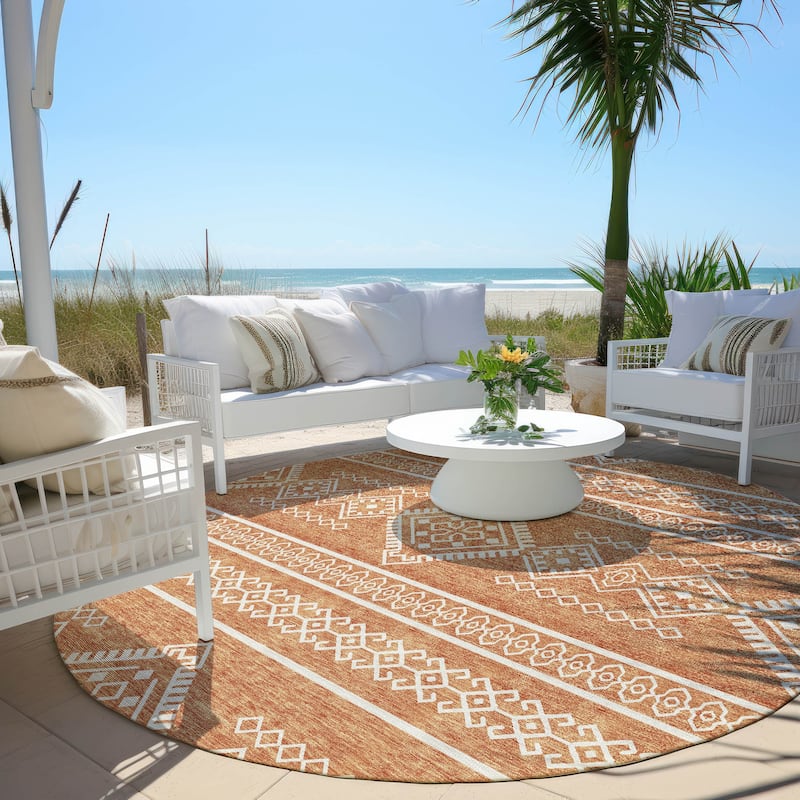 Machine Washable Indoor/ Outdoor Chantille Moroccan Boho Rug - Copper - 8' x 8'