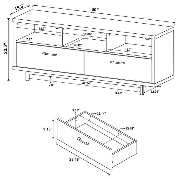dimension image slide 0 of 2, Casey 2-drawer Engineered Wood 60" TV Stand