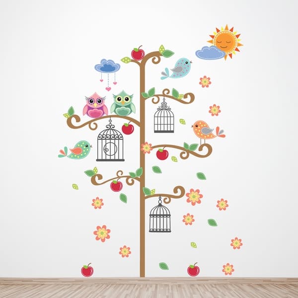 slide 2 of 5, Walplus Colorful Birdcage Tree Wall Sticker DIY Nursery Decor Decal