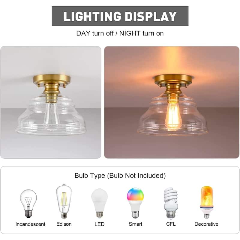 Modern brass ceiling light 3 light semi flush mount ceiling lamp with glass shade