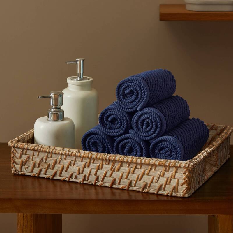Madison Park Diagonal Ribbed Cotton Quick Dry Towel Set - 6 Washcloths:13"W x 13"L  - Navy