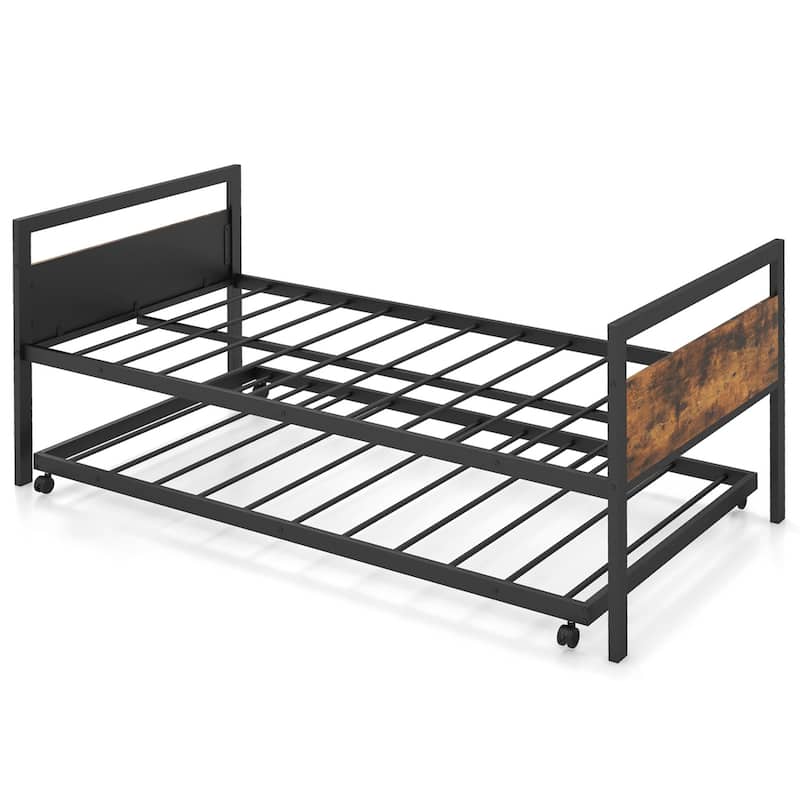 Costway Twin Metal Daybed with Trundle Lockable Wheels Heavy Duty