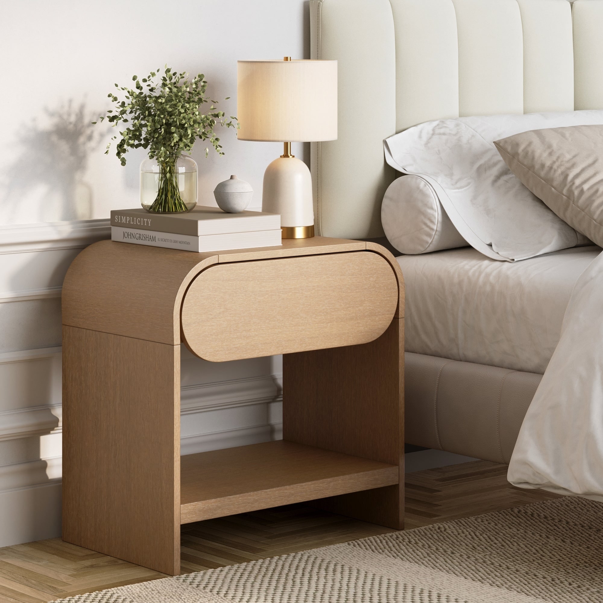 ナイトスタンド Simple Solid Wood Bedside Table with 2 Drawers