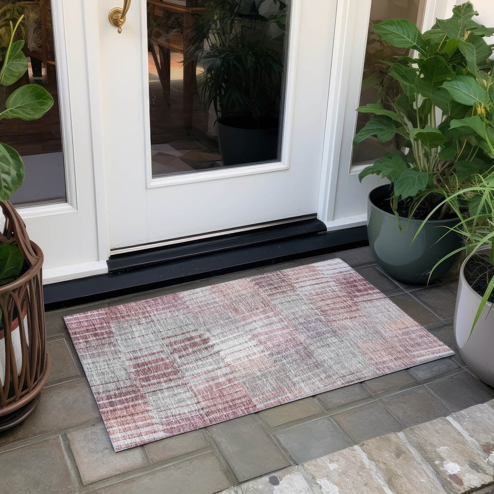 Machine Washable Indoor/ Outdoor Casual Stripe Chantille Rug