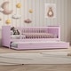 preview thumbnail 1 of 16, Twin Platform Kids Bed with Guardrail & Trundle, Sturdy Wood Frame, Easy Assembly, Pink Pink