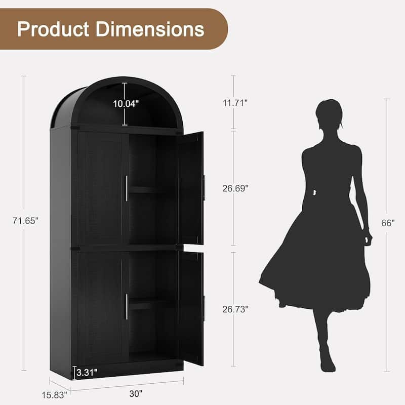71" Tall Arched Bookshelf - Wooden Bookcase Storage Cabinet Rounded Display Storage Shelves Cabinet