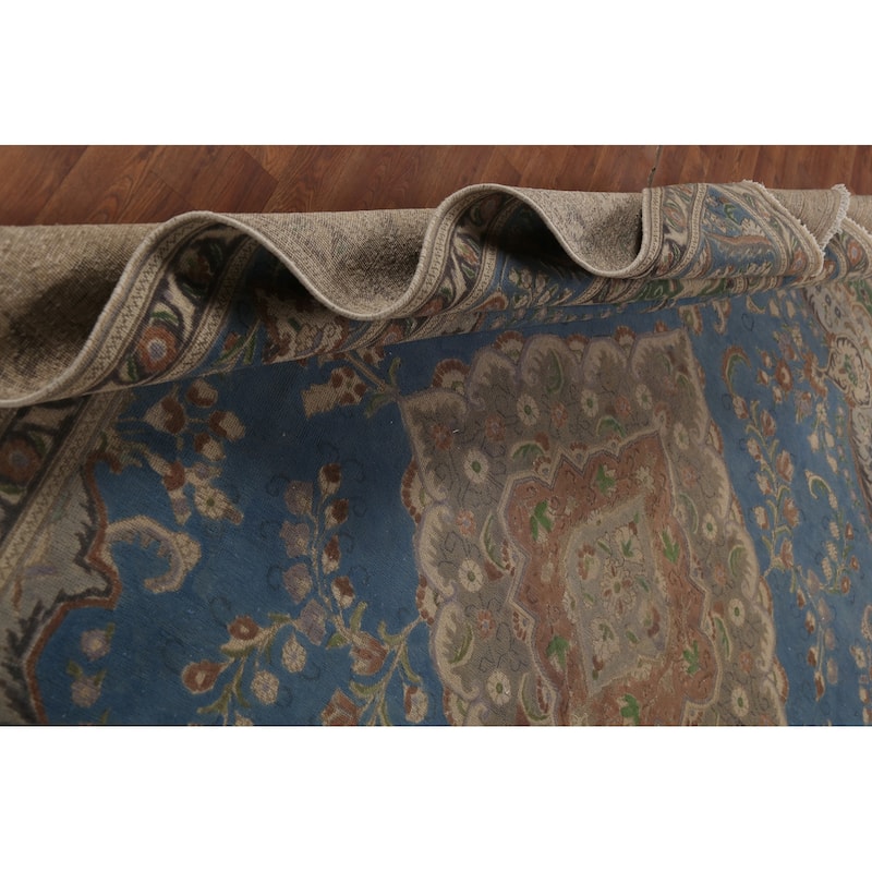 Tabriz Persian Vintage Area Rug Hand-Knotted Geometric Wool Carpet - 9'10"x 12'9"