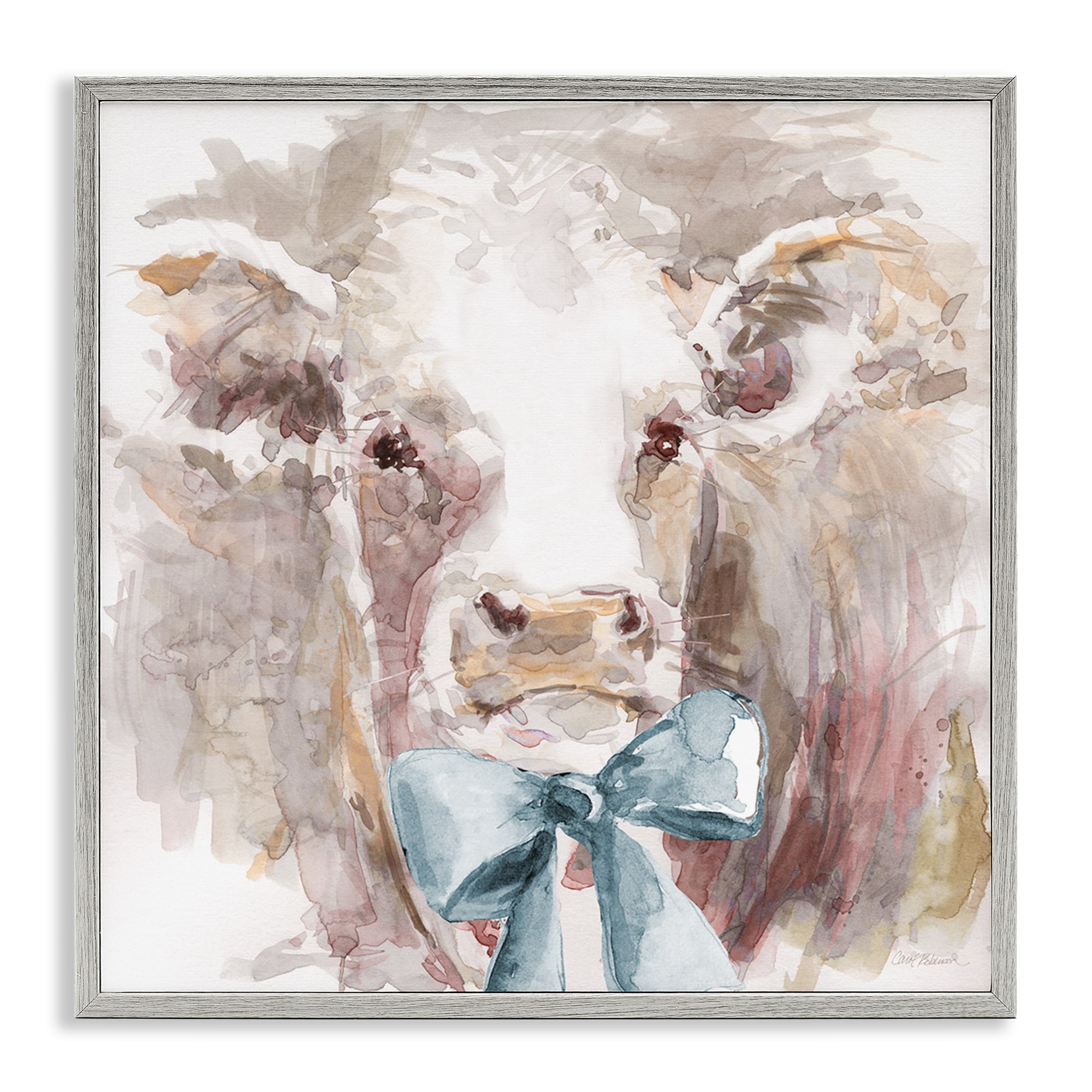 Stupell Soft Abstract Cow & Bow Framed Giclee Art Design By Carol Robinson