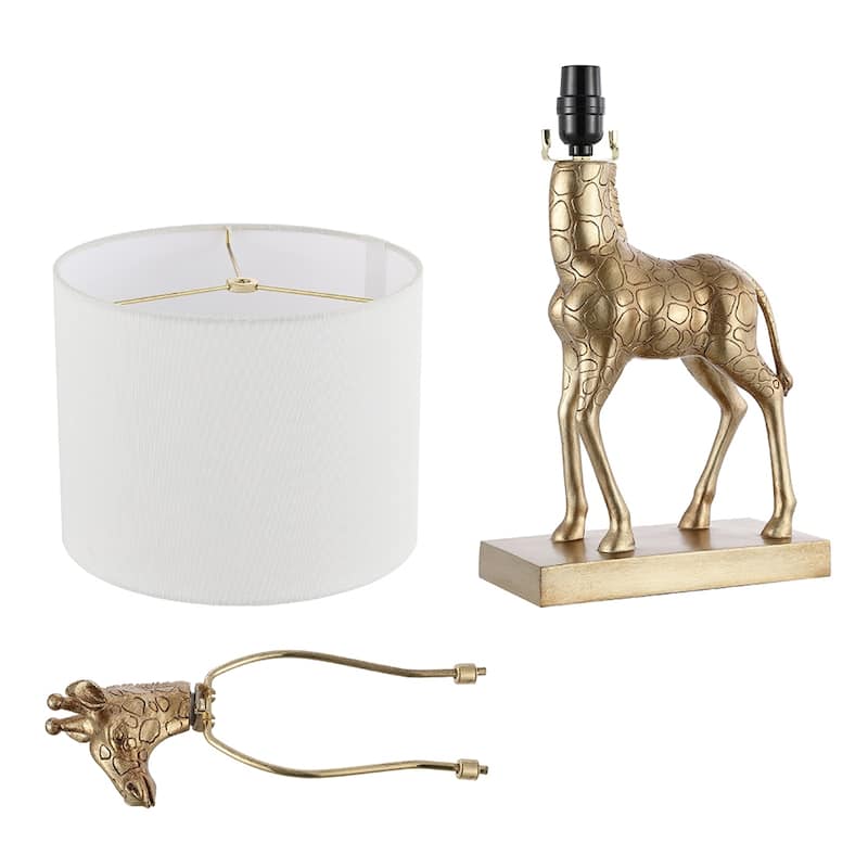 Aaliyah 24in Antique Gold Giraffe Table Lamp with White Linen Shade - 24"H