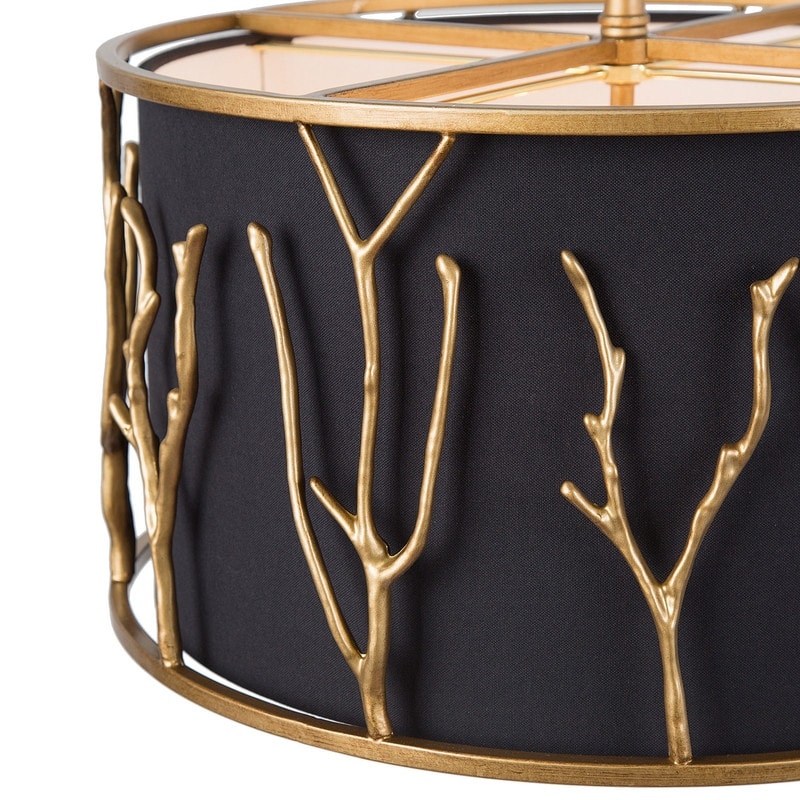 Malryn Mid-century Modern 4-Light Brass Black Glam Drum Chandelier for Dining Room - D 15.5" x H 10"