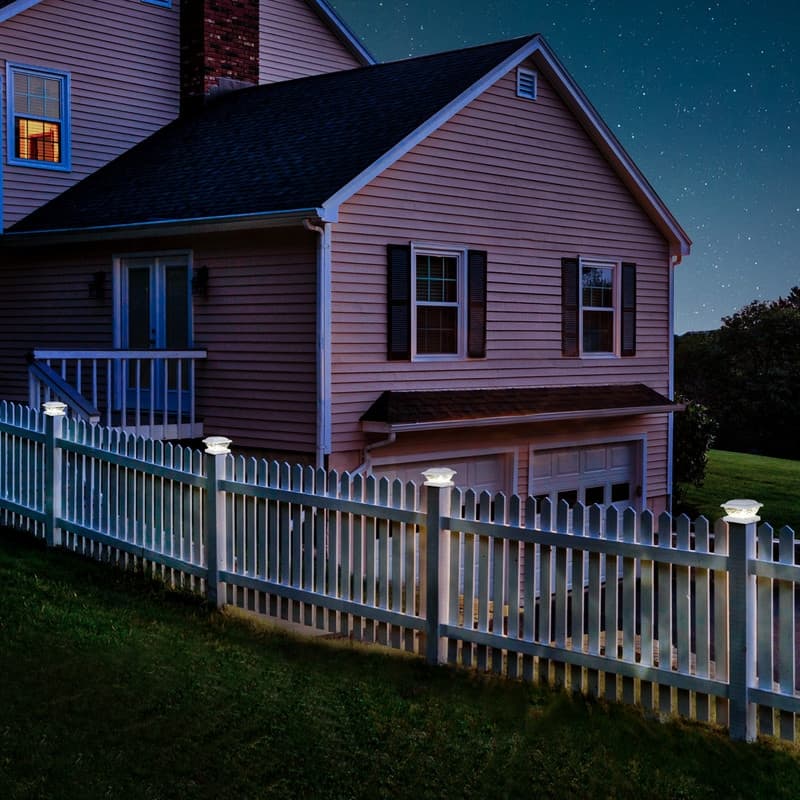 FKHouse Solar Powered White Outdoor Fence Post Cap Light