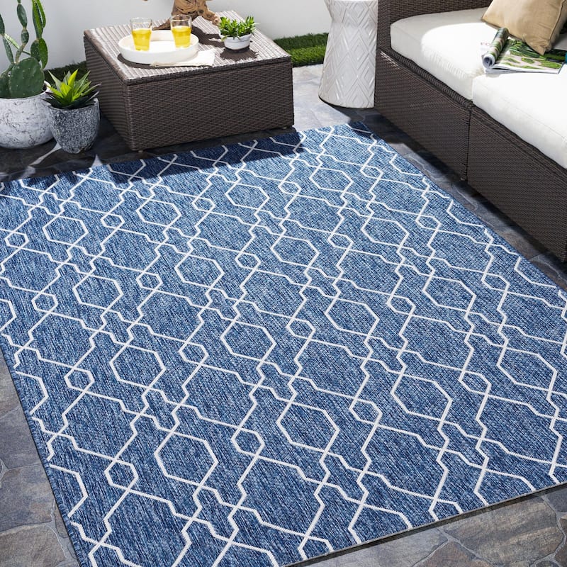 Livabliss Eagean Indoor/ Outdoor Trellis Area Rug - 2' x 2'11" - Blue