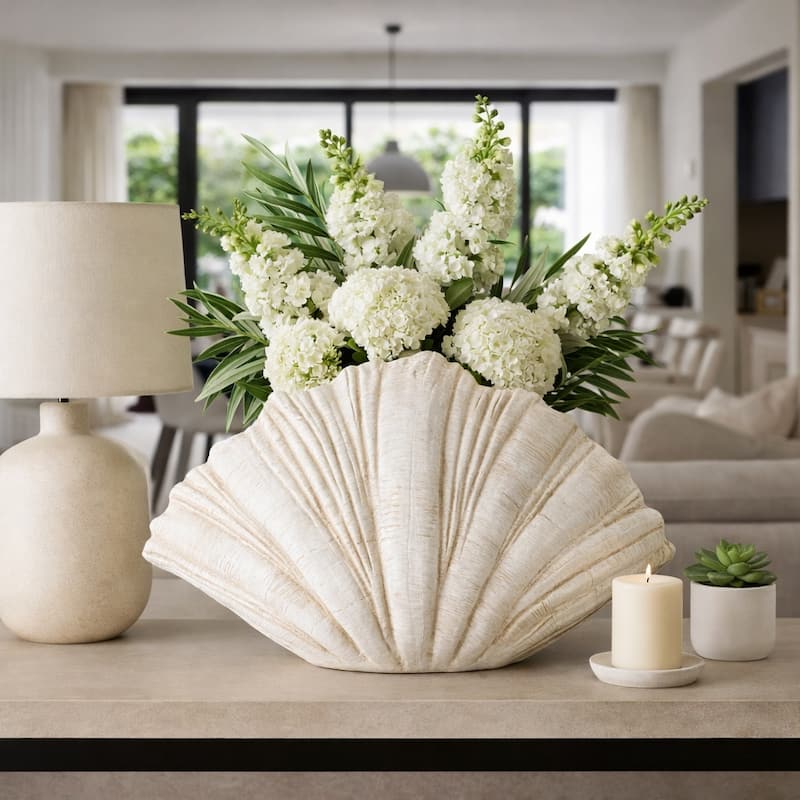 Decorative Scallop Shell Figurine - 22", White - 22.0"