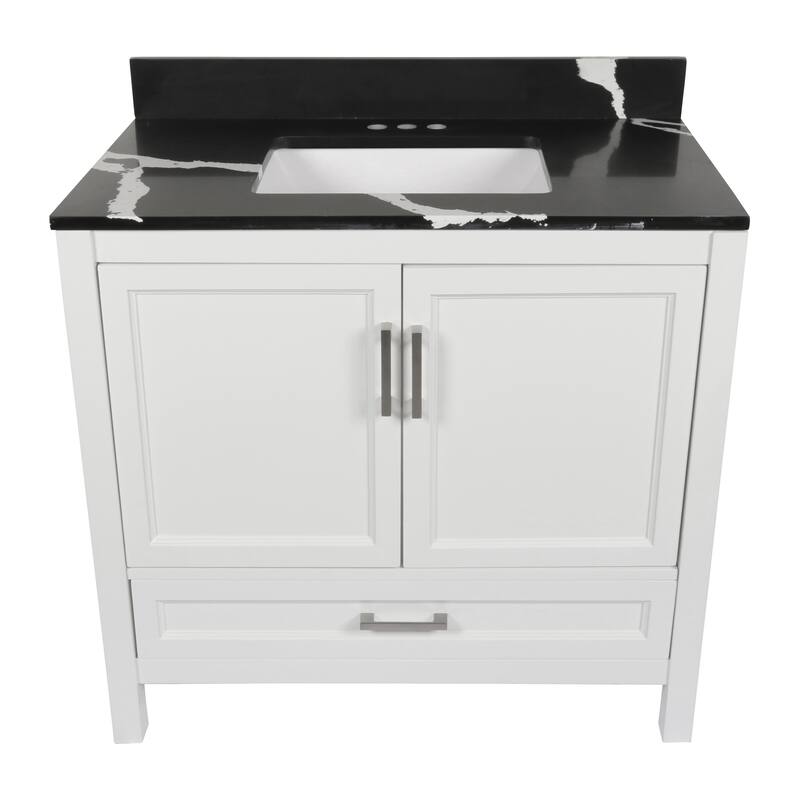 Nevado 37" Bathroom Vanity with Cultured Marble Vanity Top Sink in White with White Basin
