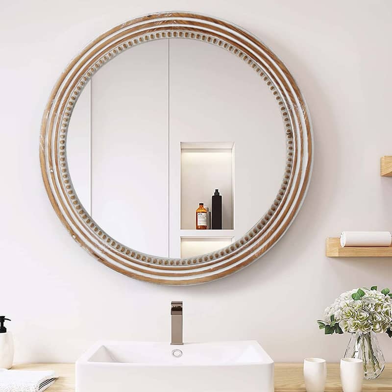 GDF Studio - Elara Beaded Round Farmhouse Wall Mirror