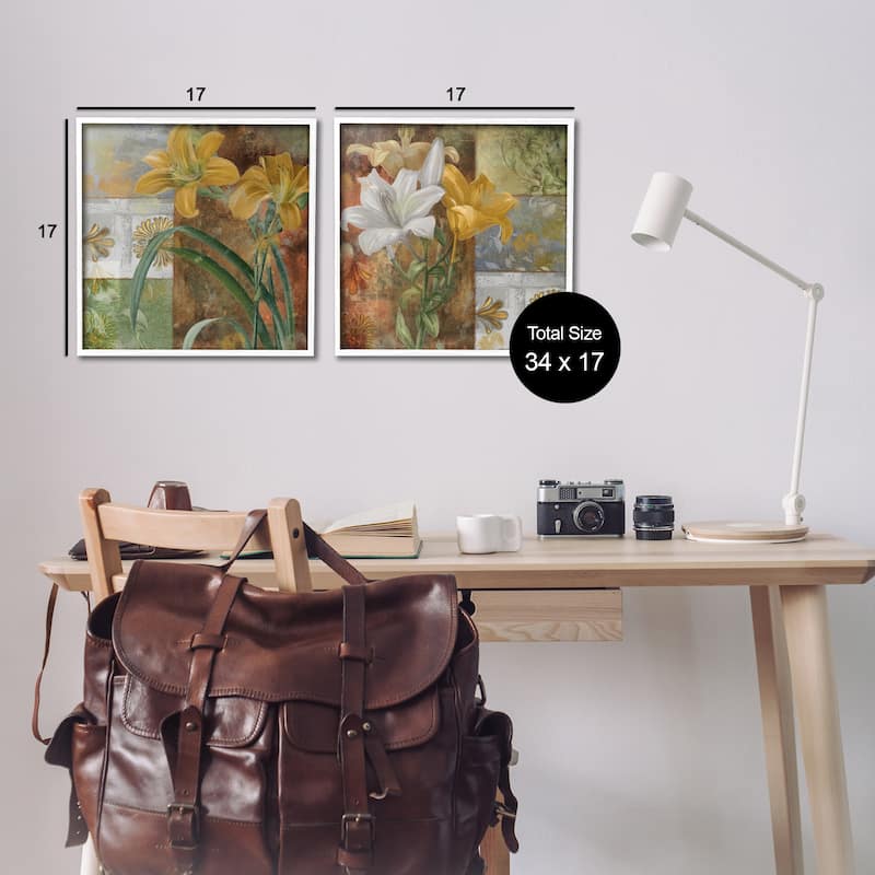 Stupell Lilies & Vintage Tile Patterns Framed Giclee Art Design By Sasha (Set of 2)