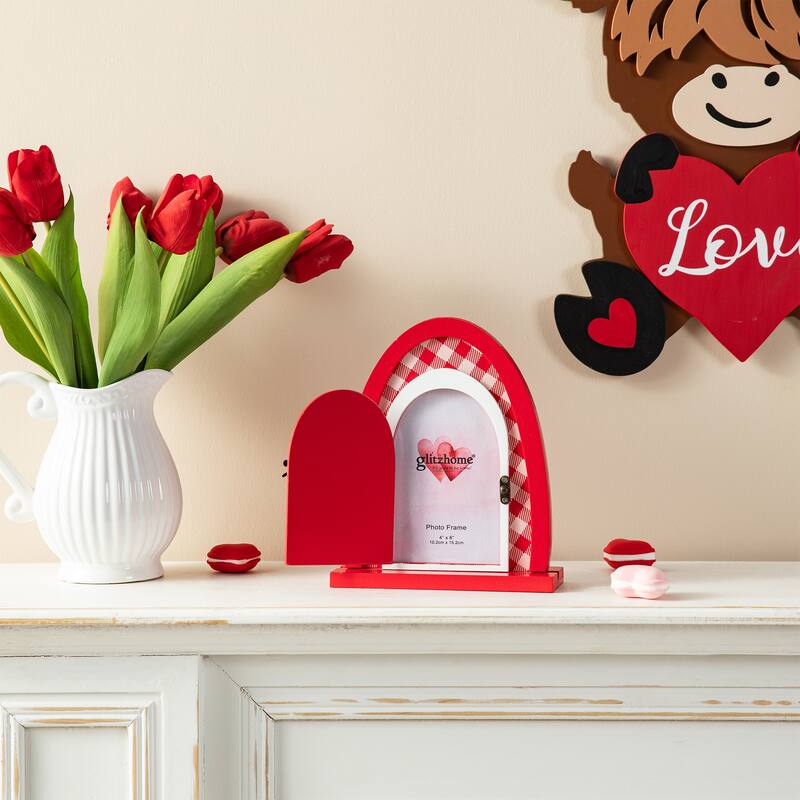 Glitzhome 8.5"H Valentine's Door-Shaped Photo Frame Table Decor