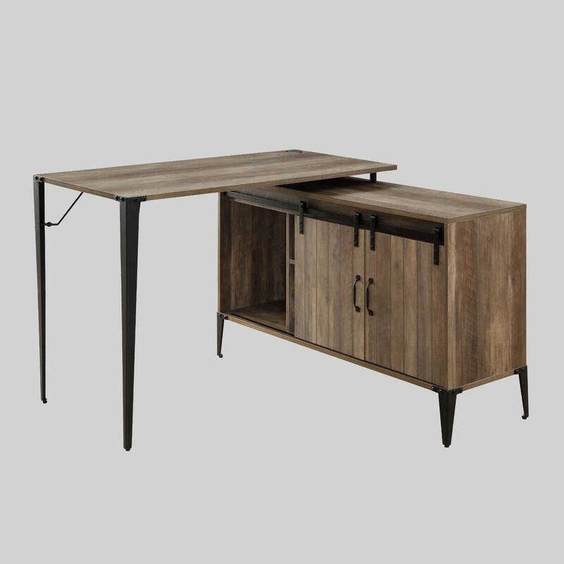 48" Desk with Sliding Barn Door, Black Metal Legs, and Built-in Cord Management - Rustic