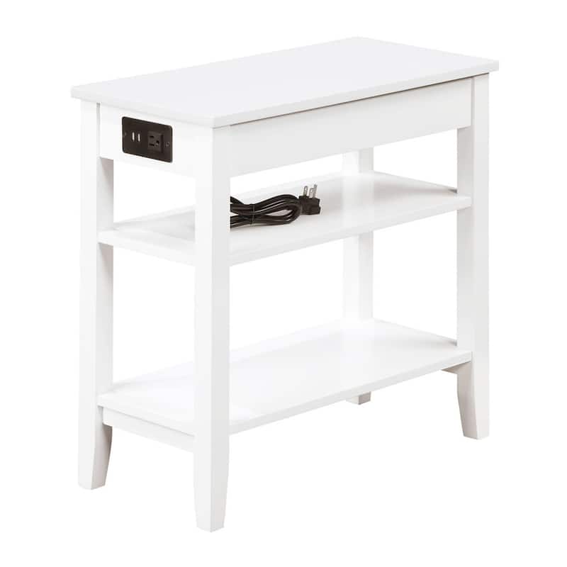 Chairside End Table with Smooth Drawer, USB Ports, Plug Outlet and Shelving, Contemporary Living Room Side Table with Storage