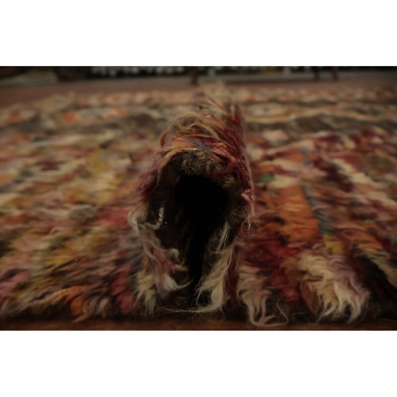 Hand Knotted Oriental 100% Wool Carpet Modern Tribal Brown Moroccan Area Rug - 9' 10'' X 6' 10''