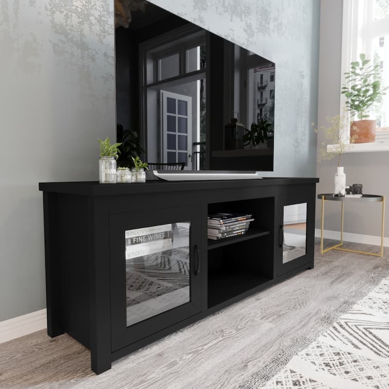 Classic TV Stand for up to 80" TVs-Glass Fronted Doors-Modern Finish - 65"W x 16"D x 23.625"H