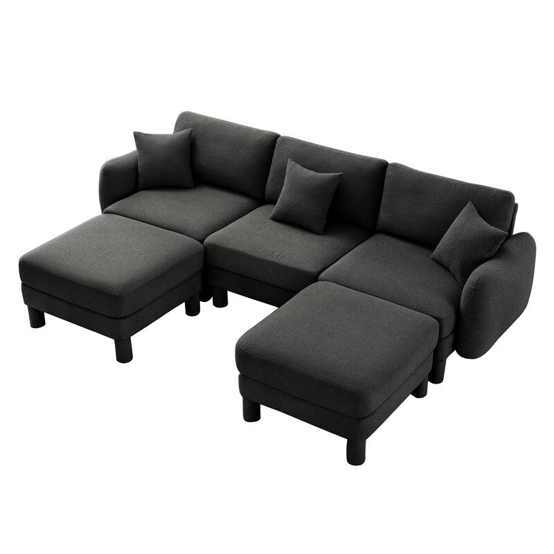 109.4" 3-Seater Modern Upholstered Sofa Couch, Deep-Seat Sectional Sofa with Shell-Shaped Armrests, Leisure Sofa for Living Room