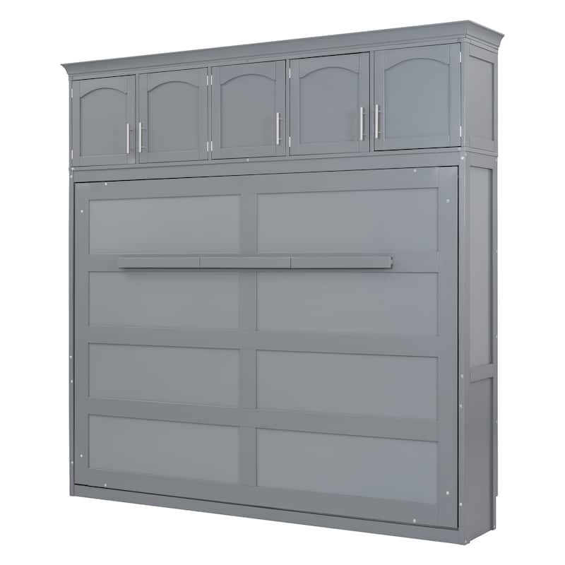 Full Murphy Wall Bed with Top Storage Cabinets - Space Saving Fold-Away Bed for Guest Rooms & Offices