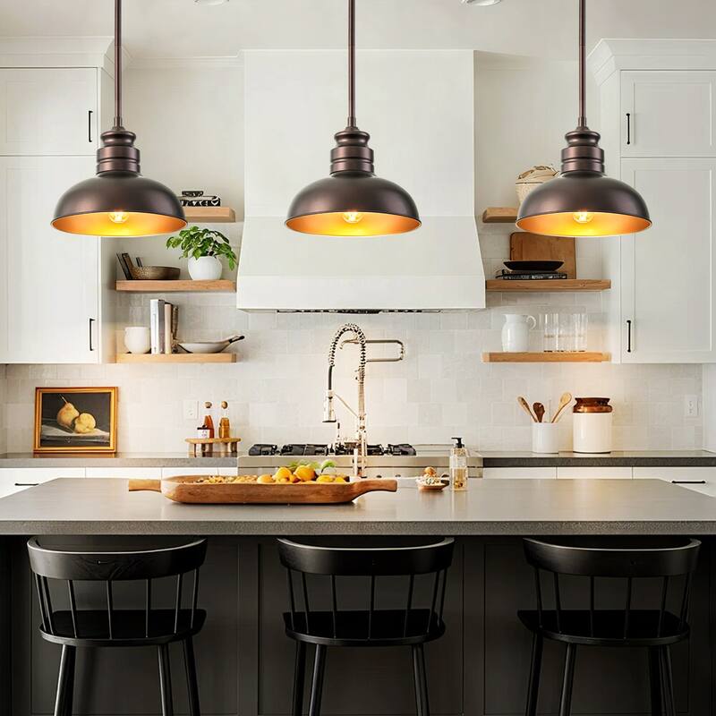 1-Light Dome Pendant Light for Kitchen Island, Farmhouse Metal Hanging Fixture, Oil Rubbed Bronze - 1 Light