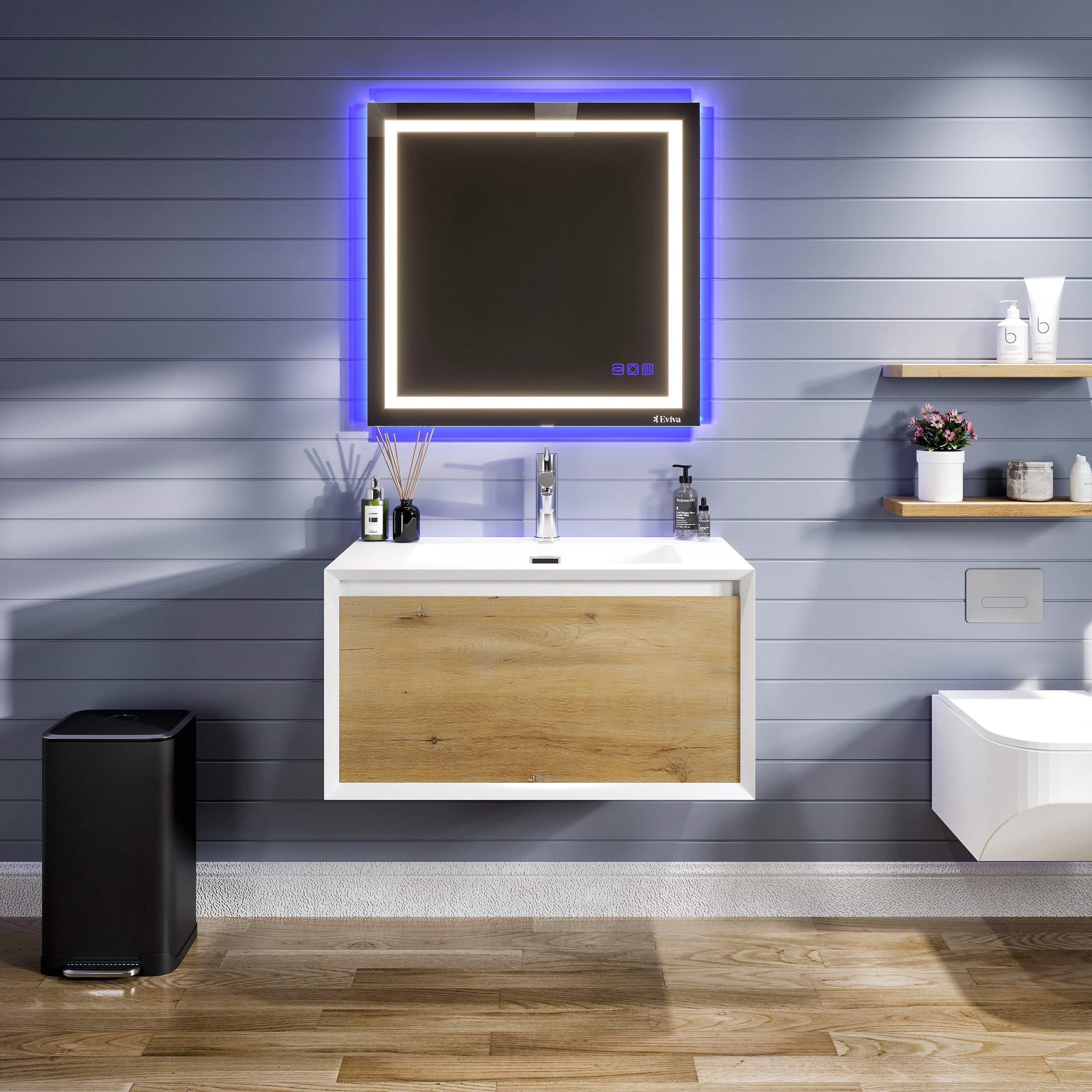 Eviva Venice 36"W Oak Bath Vanity with Acrylic Top & Integrated Sink