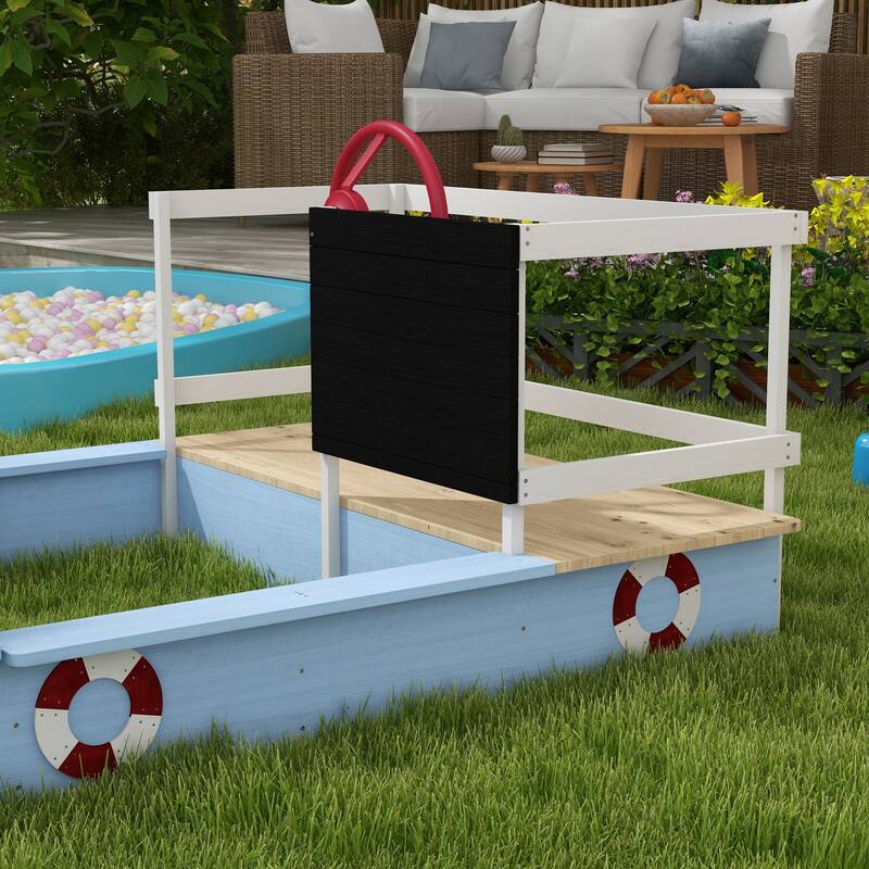Wooden Sandbox with Pirate Ship Design for 3-7 Years, Blue