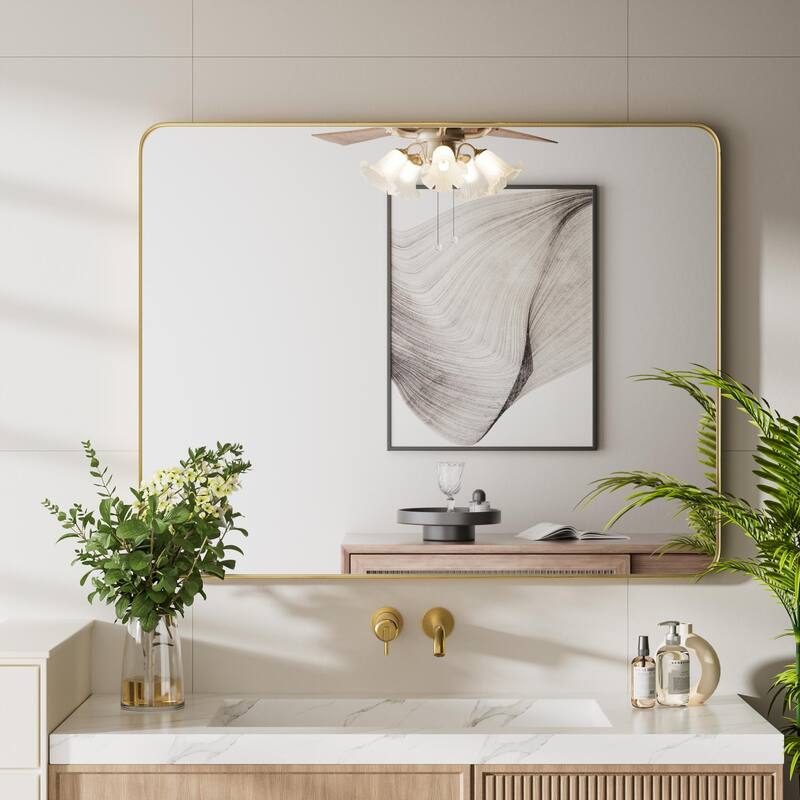 Rectangle Bathroom Vanity Mirror with Metal Frame(Vertical/Horizontal) - 30W*40H Inches - Gold