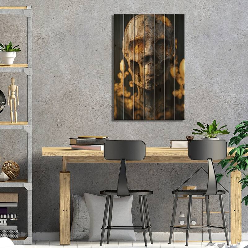 Gold Skull II Print On Wood by Durro Art - Multi-Color