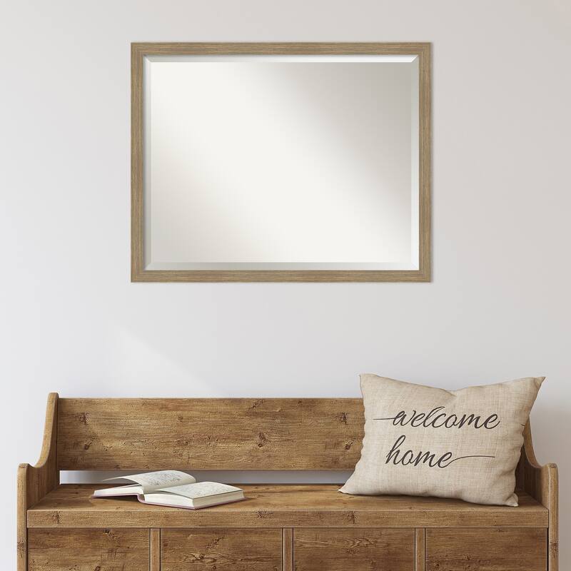 Woodgrain Stripe Beveled Wood Framed Wall Mirror