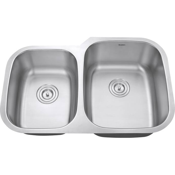 Ruvati 32-inch Undermount 40/60 Double Bowl 16 Gauge Stainless Steel Kitchen Sink - RVM4315 - 32-1/8″ x 20-5/8″