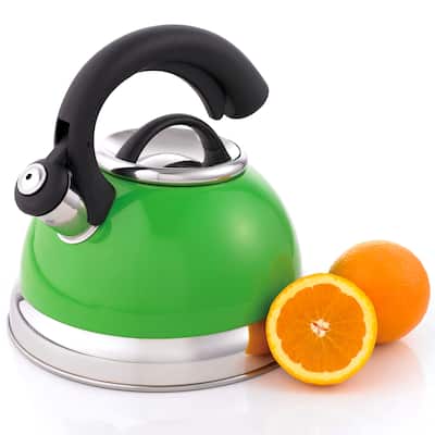 Creative Home Symphony 2.6 Quart Stainless Steel Whistling Tea Kettle with Aluminum Capsulated Bottom, Green Colo