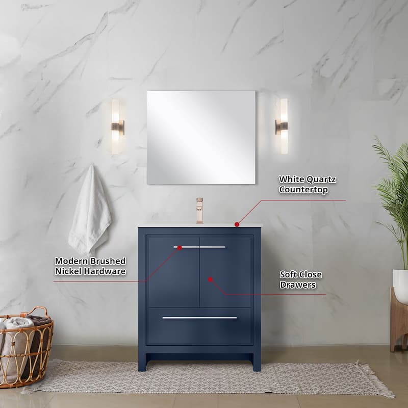 Lafarre Bath Vanity with Quartz Top, Sink, Mirror and Rose Gold Faucet