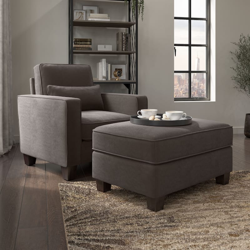 Bush Furniture Stockton Living Room Accent Chair with Ottoman Set