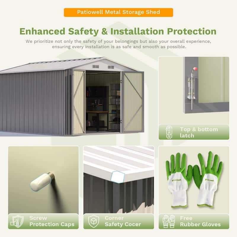 Patiowell 10' x 12' &10' x 14' Metal Outdoor Storage Shed with Floor Frame for Garden, Backyard, Patio